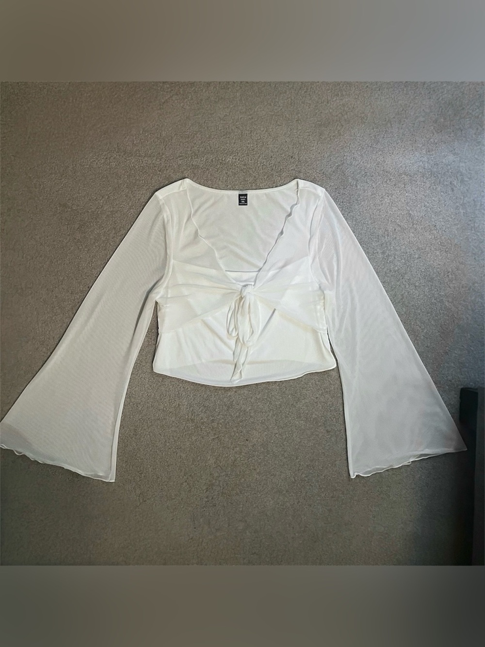SHEIN White Mesh Tie-front Flare Sleeve Cropped Blouse